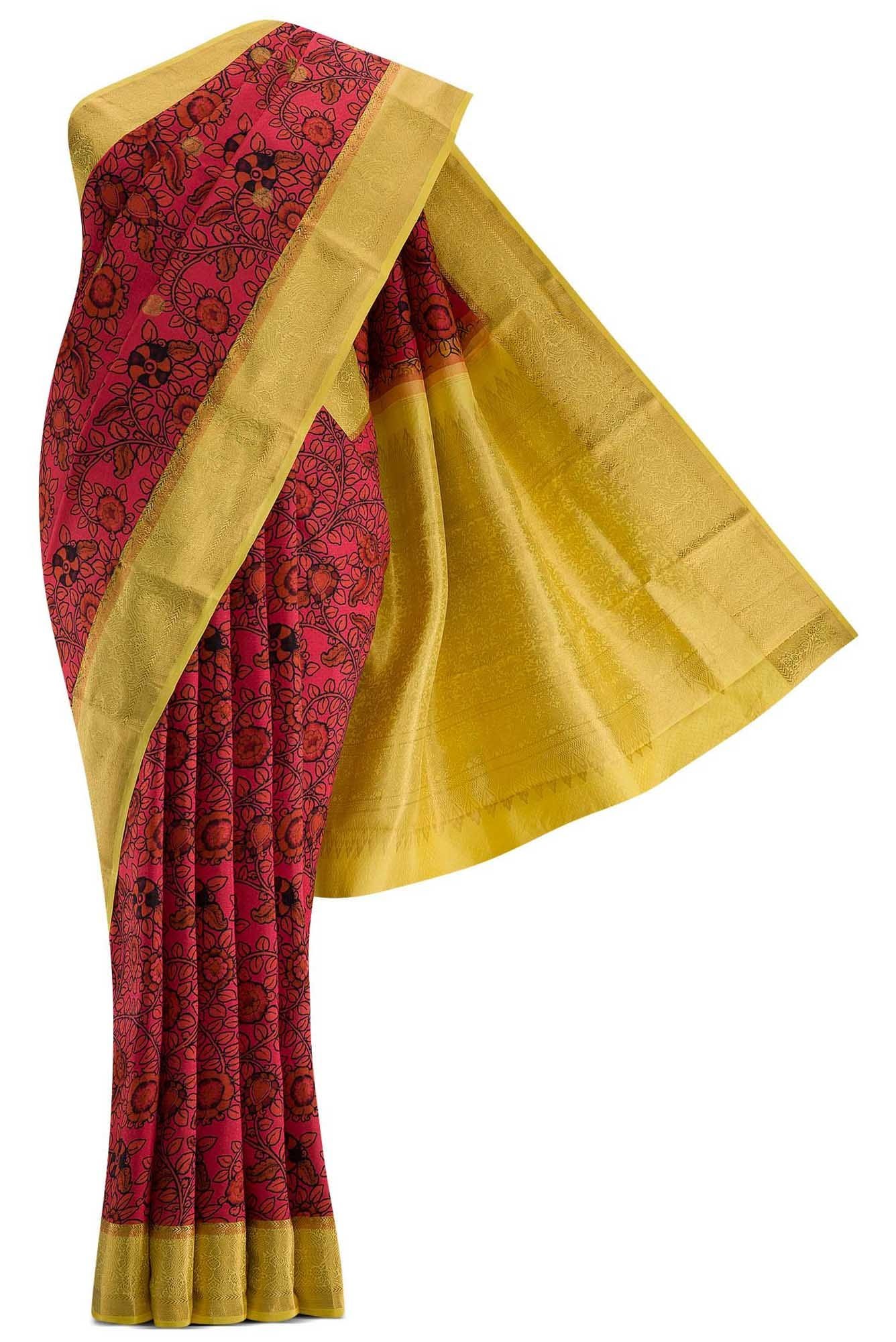 Pink and Black Kanchipuram Silk Saree(