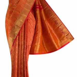 Pure Silk Pure Zari Orange Kanchipuram Saree(1)
