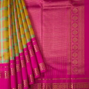 Yellow and Sea Green Kanchipuram Silk Saree