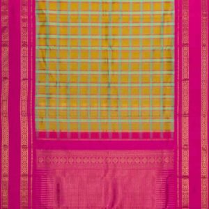 Yellow and Sea Green Kanchipuram Silk Saree - Image 4