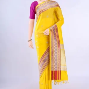 Lemon Yellow Banarasi Silk Saree - Image 4