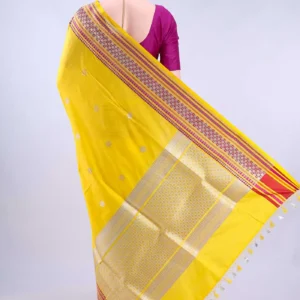 Lemon Yellow Banarasi Silk Saree - Image 3